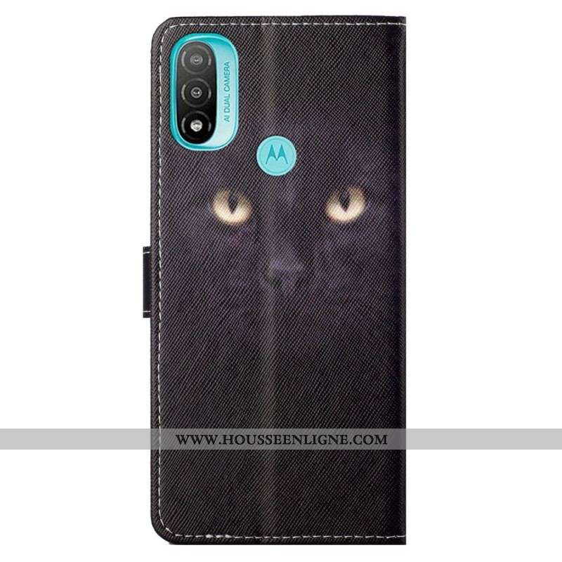 Housse Moto G71 5G Yeux de Chat Noir à Lanière