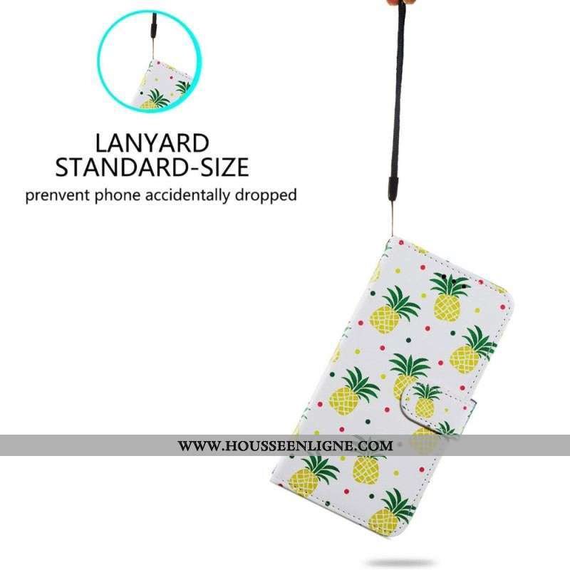 Housse Moto G73 5G Ananas à Lanière