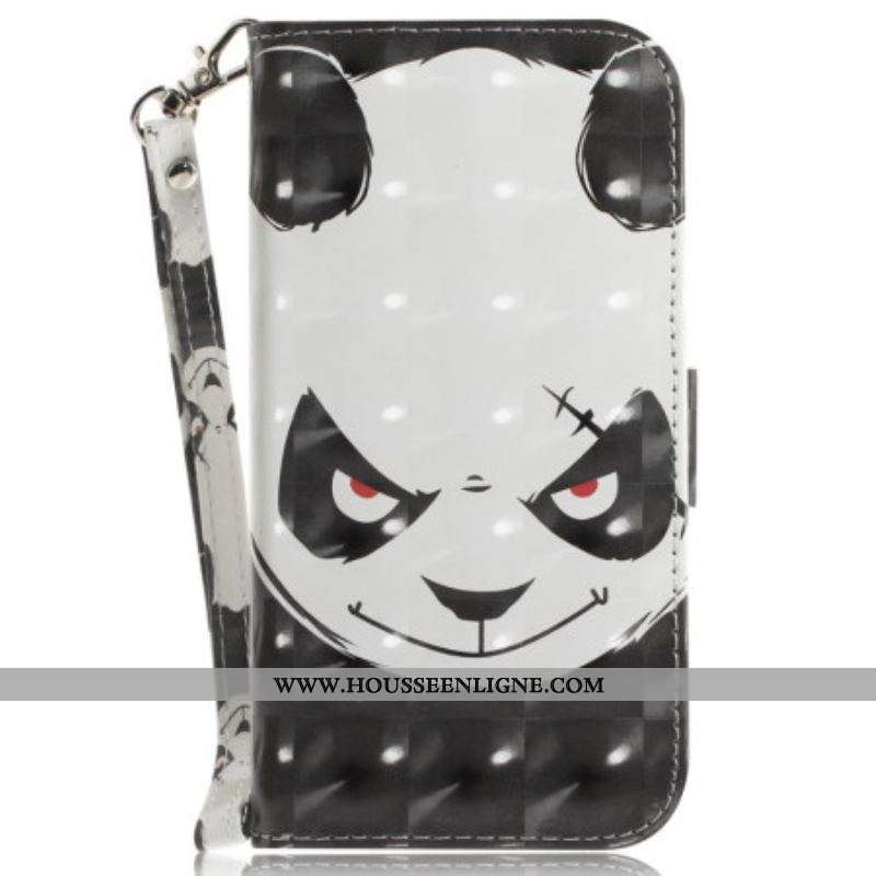 Housse Moto G73 5G Angry Panda à Lanière