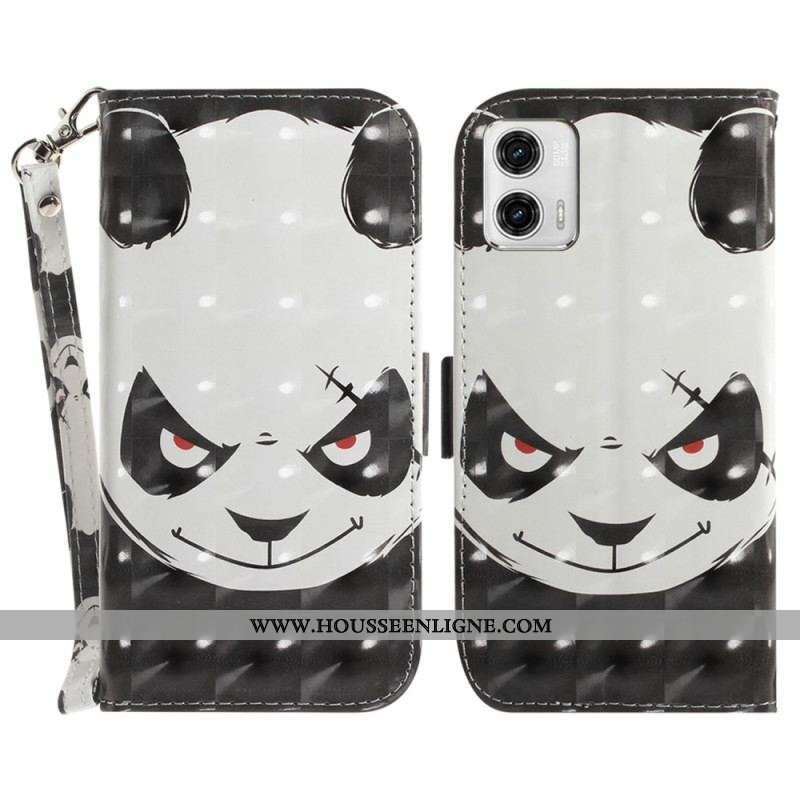 Housse Moto G73 5G Angry Panda à Lanière