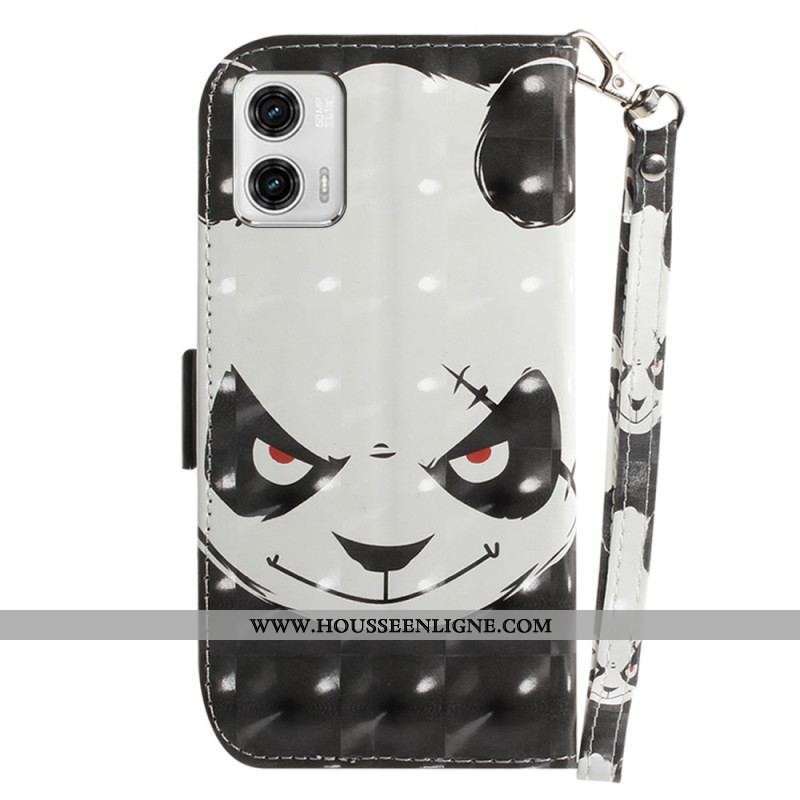 Housse Moto G73 5G Angry Panda à Lanière
