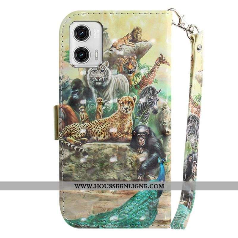 Housse Moto G73 5G Animaux Safari à Lanière