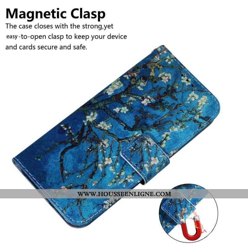 Housse Moto G73 5G Branches Fleuries à Lanière