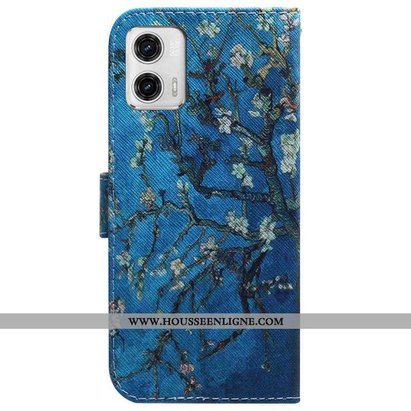 Housse Moto G73 5G Branches Fleuries à Lanière