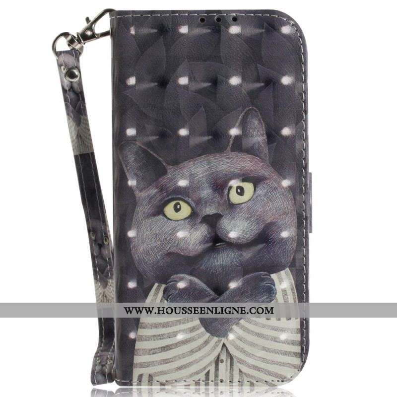 Housse Moto G73 5G Chat Graphique à Lanière