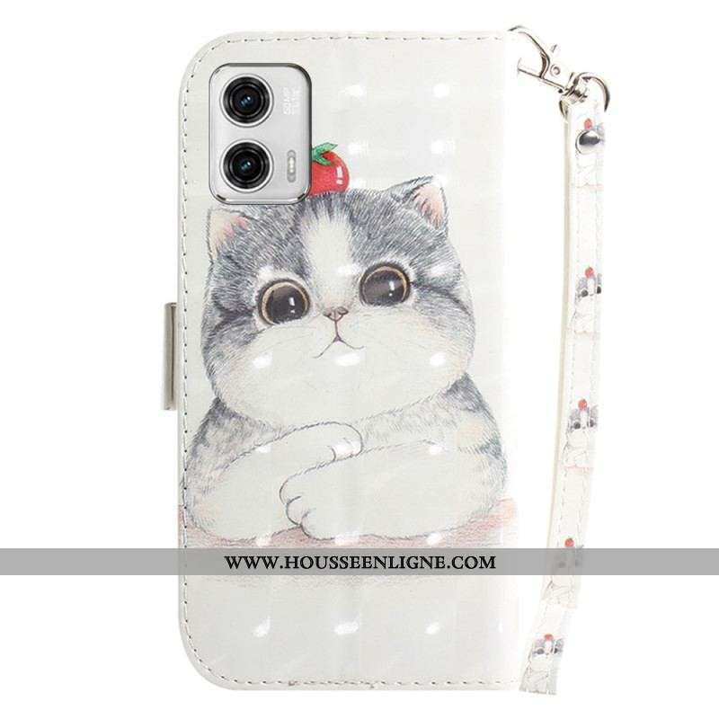 Housse Moto G73 5G Chat Graphique à Lanière