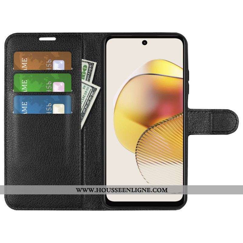 Housse Moto G73 5G Classique Effet Cuir Litchi