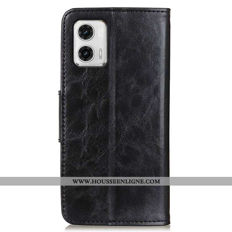 Housse Moto G73 5G Cuir Fendu Fermoir Réversible