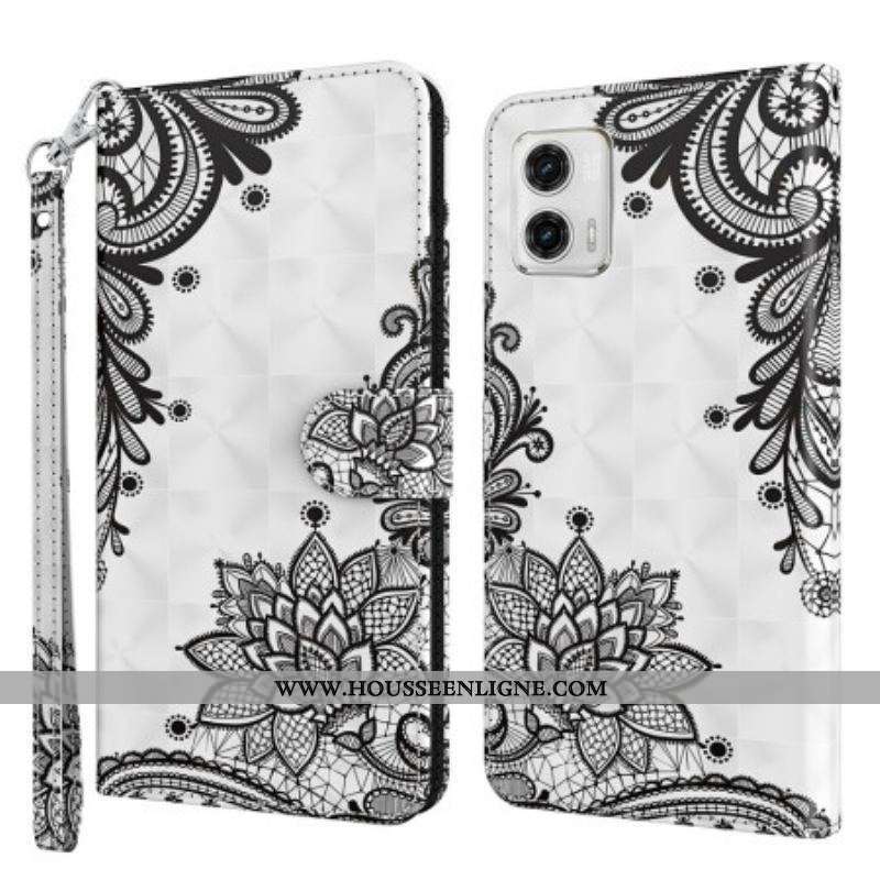 Housse Moto G73 5G Dentelle à Lanière