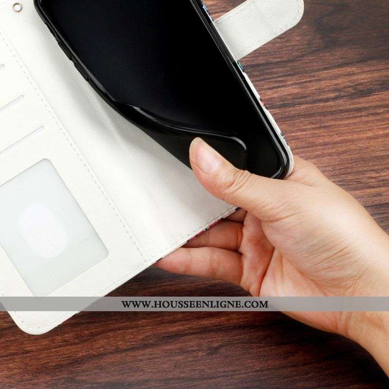 Housse Moto G73 5G Deux Loups à Lanière