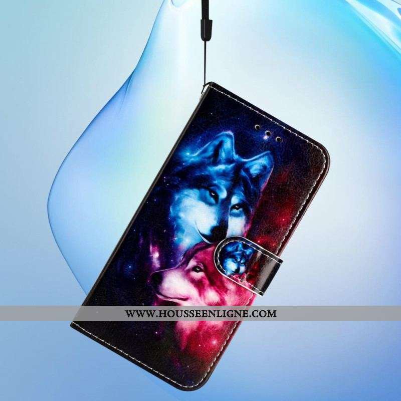 Housse Moto G73 5G Deux Loups à Lanière