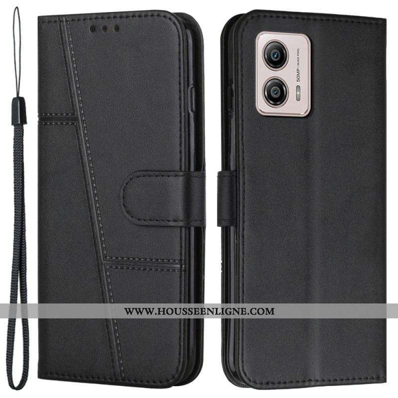Housse Moto G73 5G Effet Cuir Lignes à Lanière