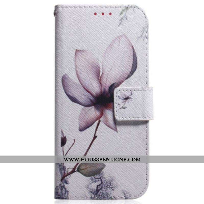 Housse Moto G73 5G Fleur Rose à Lanière