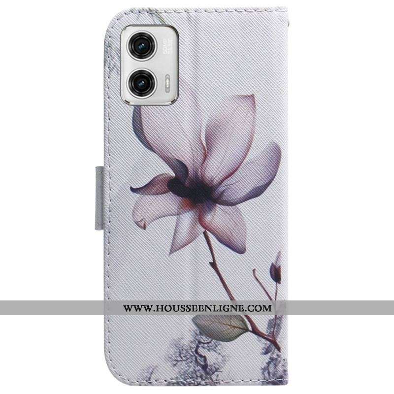 Housse Moto G73 5G Fleur Rose à Lanière