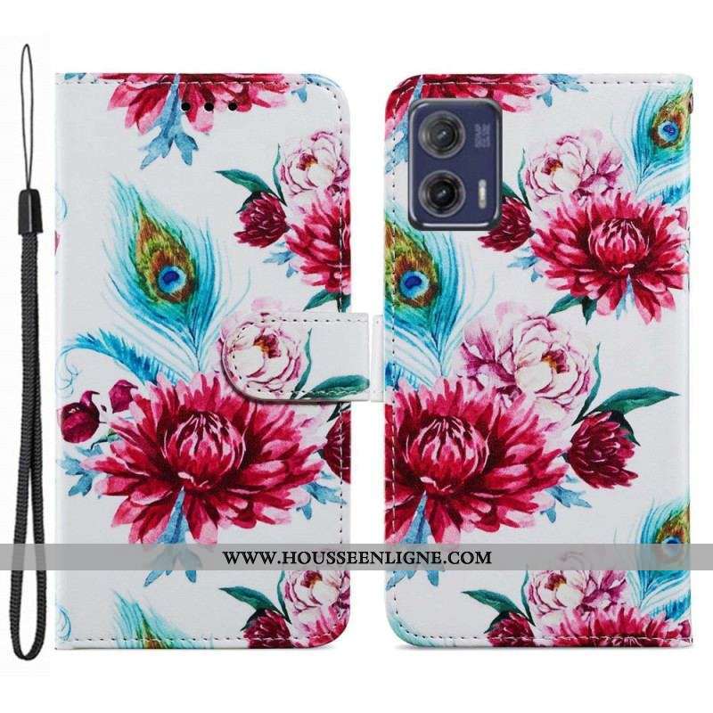 Housse Moto G73 5G Florale à Lanière