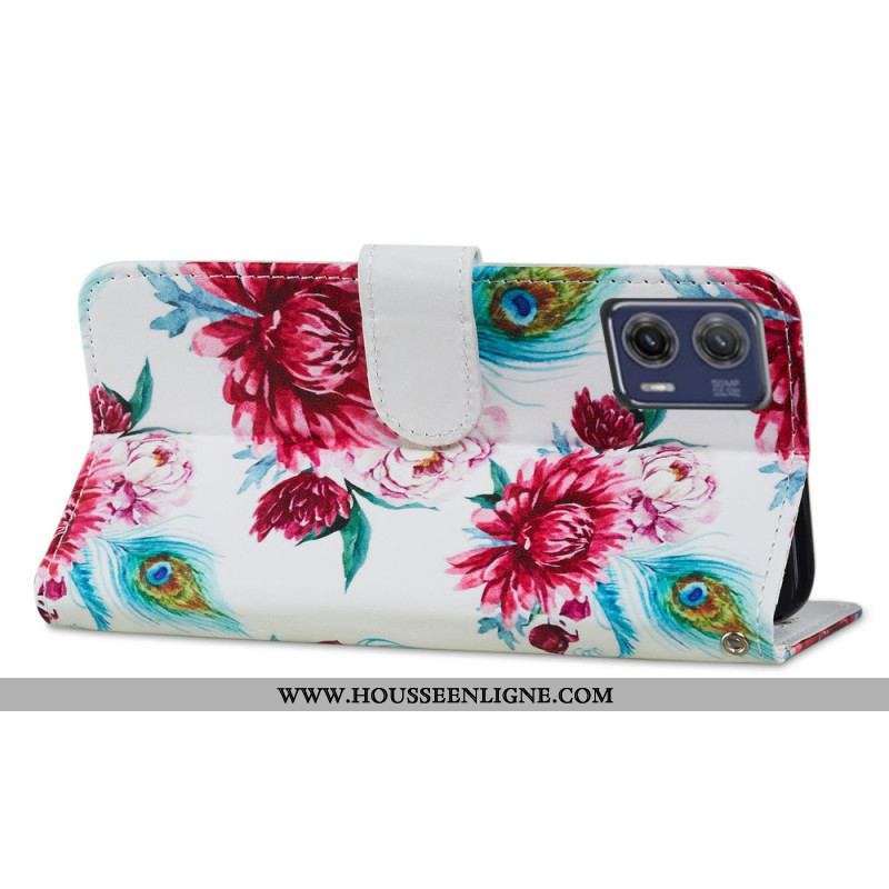 Housse Moto G73 5G Florale à Lanière