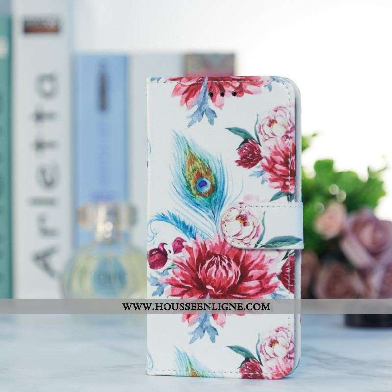Housse Moto G73 5G Florale à Lanière
