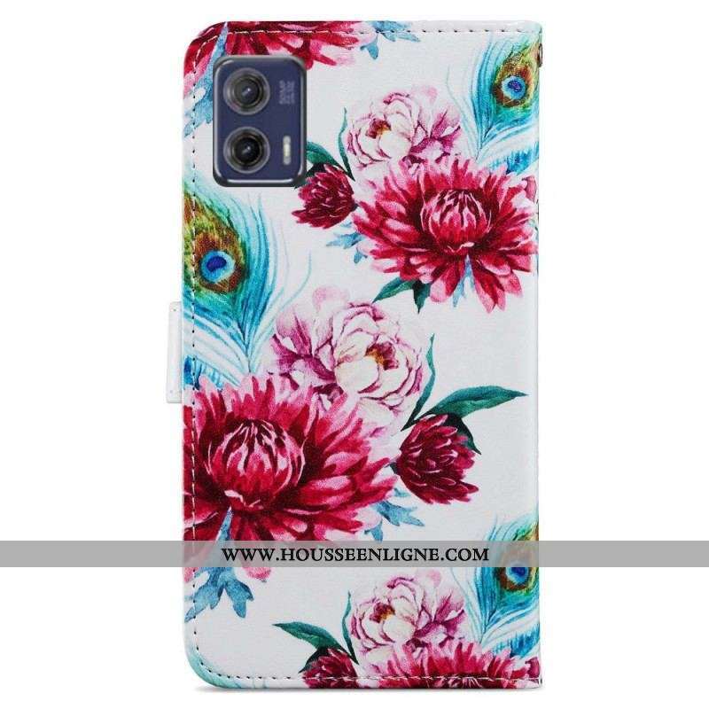 Housse Moto G73 5G Florale à Lanière