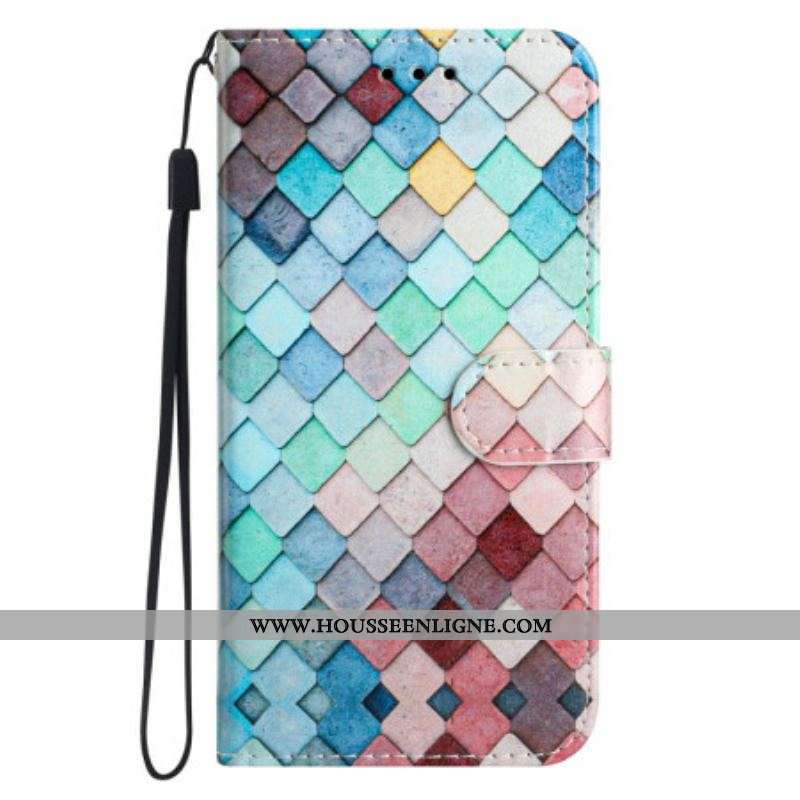 Housse Moto G73 5G Grille Colorée à Lanière