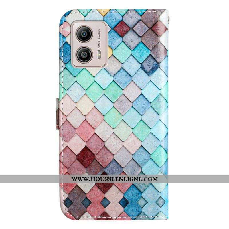 Housse Moto G73 5G Grille Colorée à Lanière