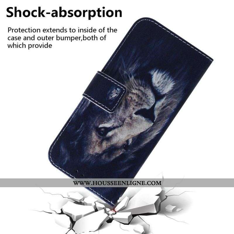 Housse Moto G73 5G Lion à Lanière