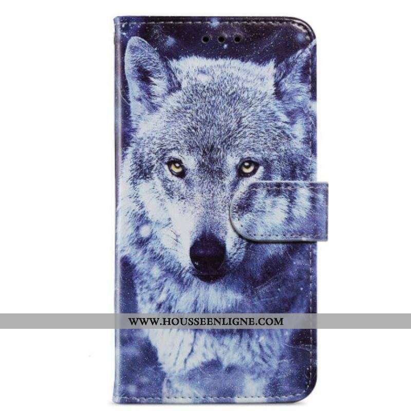 Housse Moto G73 5G Loup à Lanière