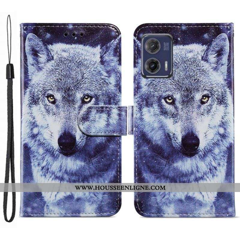 Housse Moto G73 5G Loup à Lanière