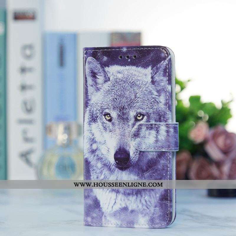 Housse Moto G73 5G Loup à Lanière