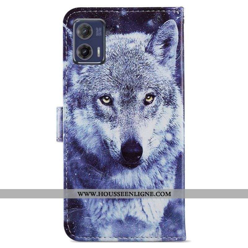 Housse Moto G73 5G Loup à Lanière