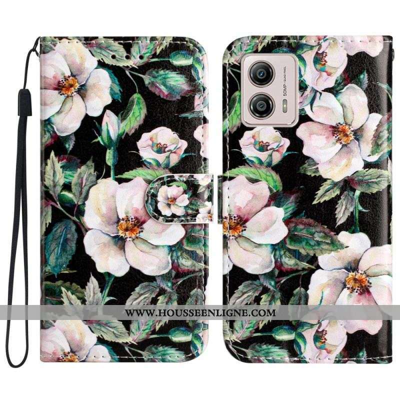 Housse Moto G73 5G Magnolias à Lanière