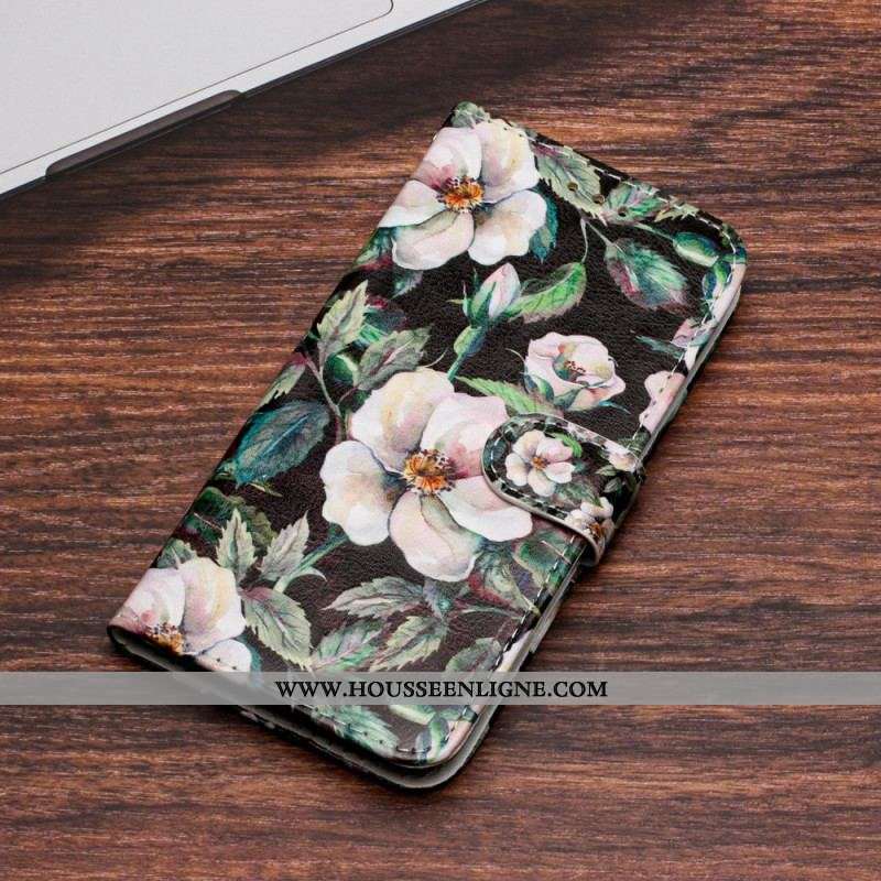 Housse Moto G73 5G Magnolias à Lanière