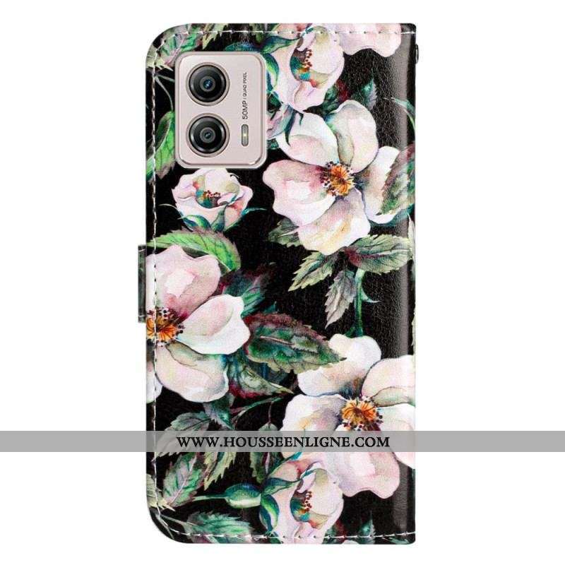 Housse Moto G73 5G Magnolias à Lanière