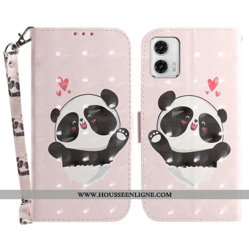 Housse Moto G73 5G Panda Love à Lanière