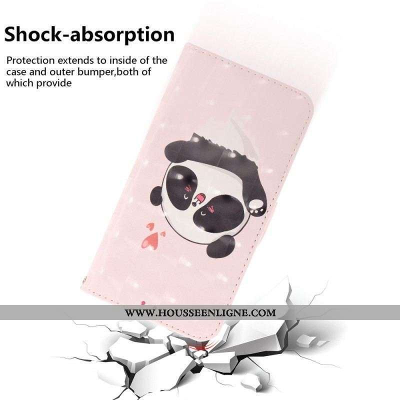 Housse Moto G73 5G Panda Love à Lanière
