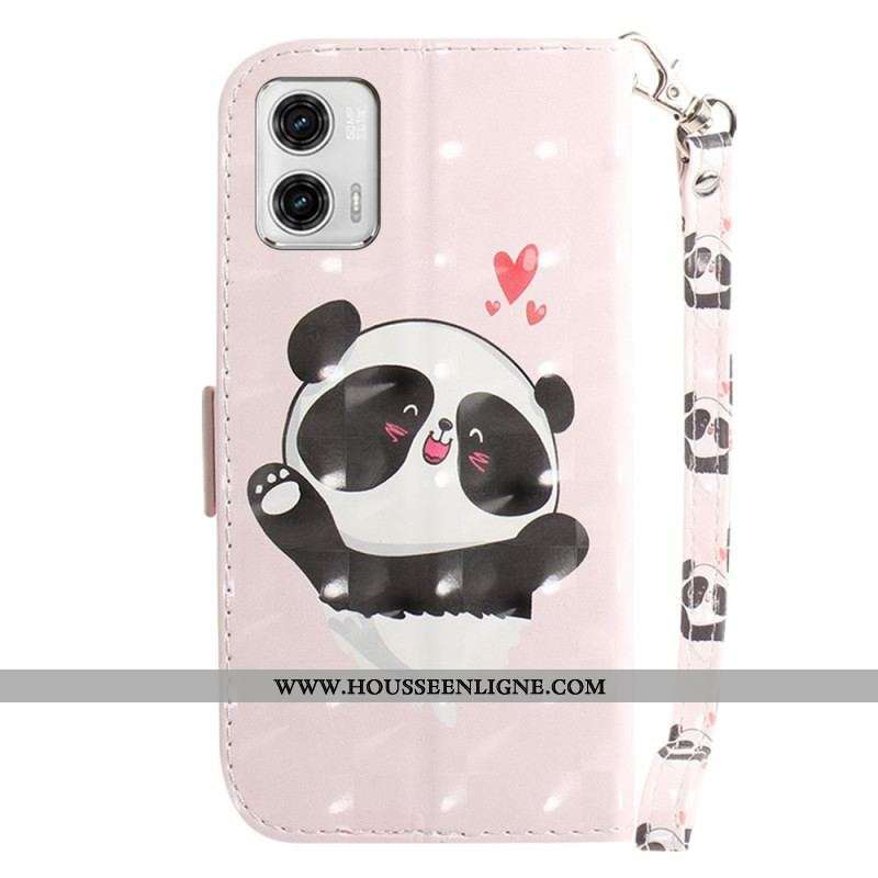 Housse Moto G73 5G Panda Love à Lanière