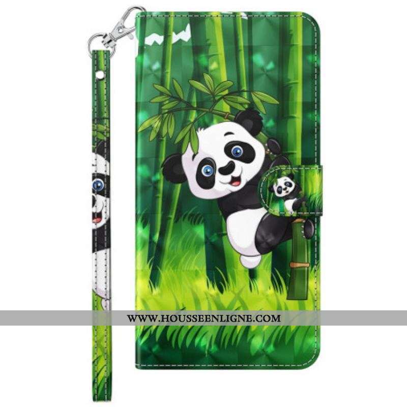 Housse Moto G73 5G Panda et Bambou à Lanière
