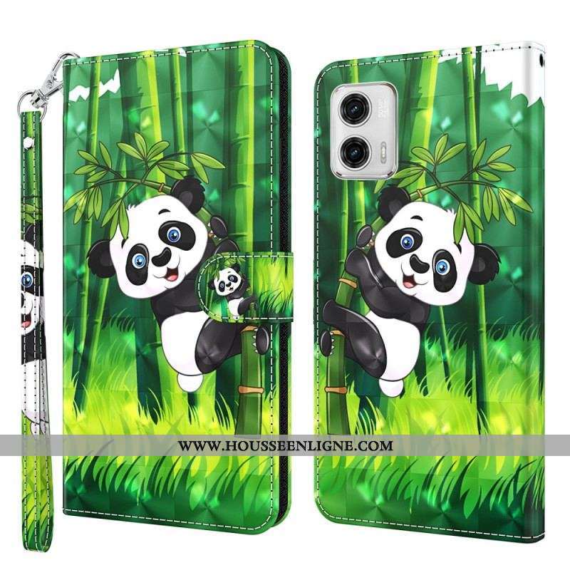 Housse Moto G73 5G Panda et Bambou à Lanière