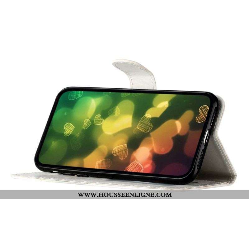 Housse Moto G73 5G Papillon Bleu Précieux à Lanière