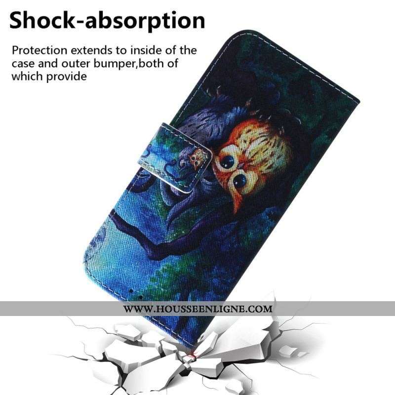 Housse Moto G73 5G Peinture Hiboux à Lanière