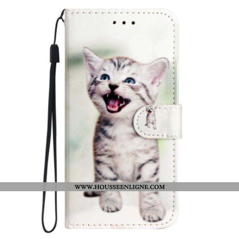 Housse Moto G73 5G Petit Chaton à Lanière