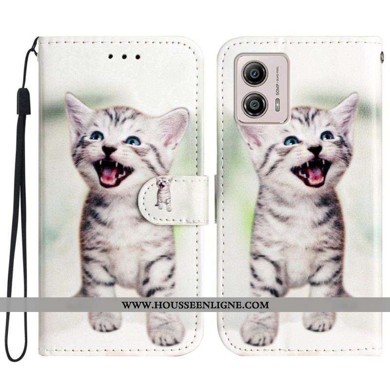 Housse Moto G73 5G Petit Chaton à Lanière