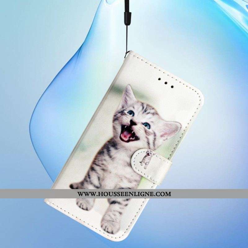 Housse Moto G73 5G Petit Chaton à Lanière