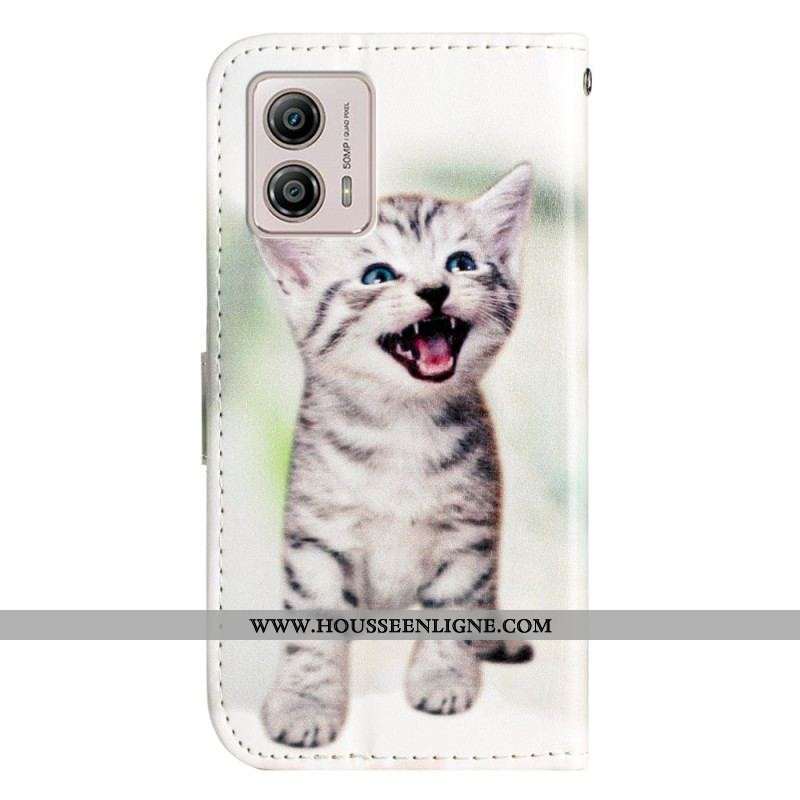 Housse Moto G73 5G Petit Chaton à Lanière