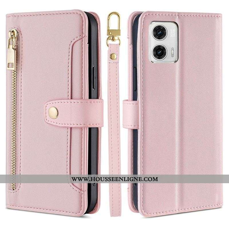 Housse Moto G73 5G Porte-Monnaie avec Bandoulière et Lanière
