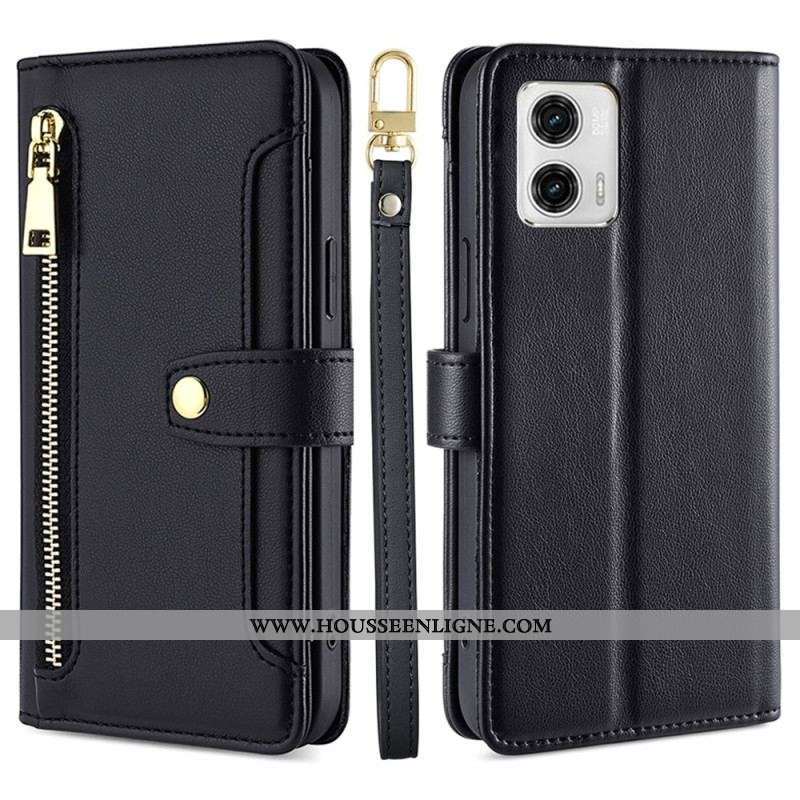 Housse Moto G73 5G Porte-Monnaie avec Bandoulière et Lanière