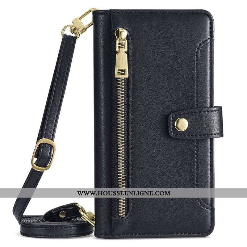 Housse Moto G73 5G Porte-Monnaie avec Bandoulière et Lanière