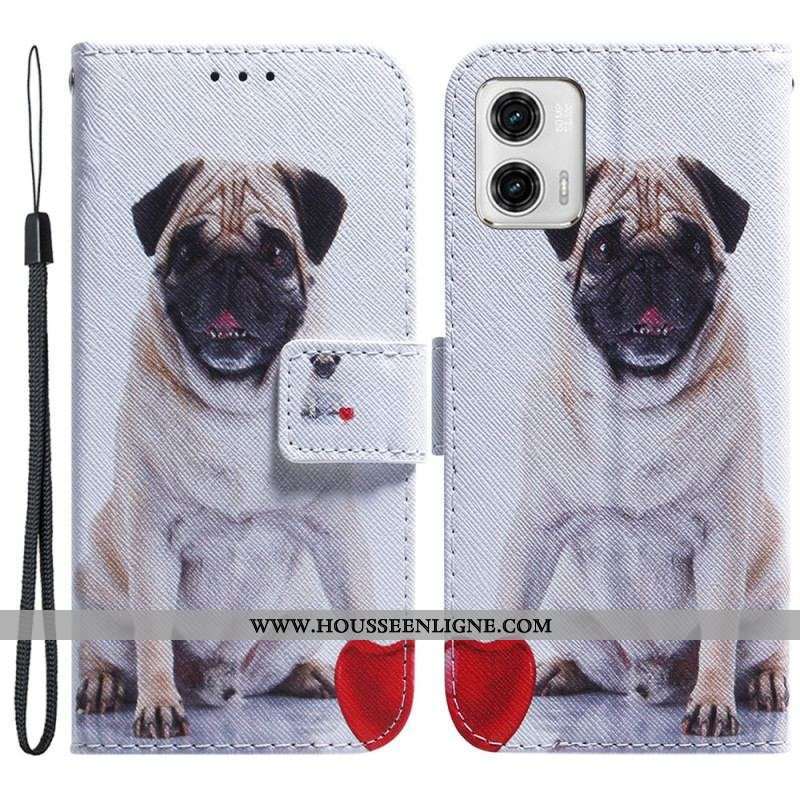 Housse Moto G73 5G Pug Dog à Lanière