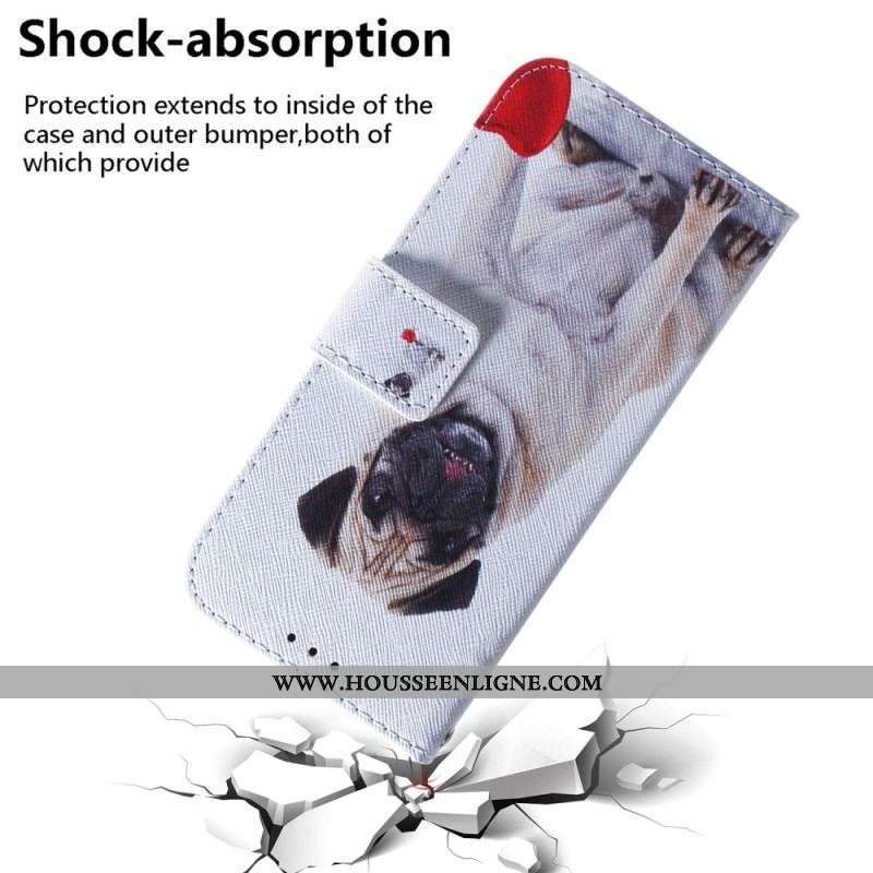 Housse Moto G73 5G Pug Dog à Lanière