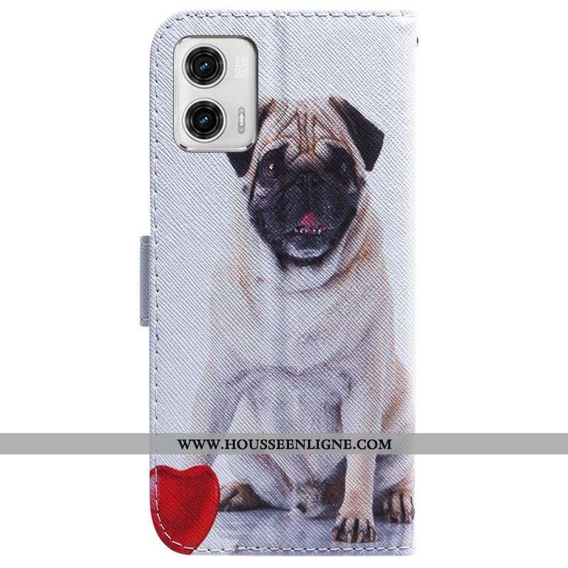Housse Moto G73 5G Pug Dog à Lanière