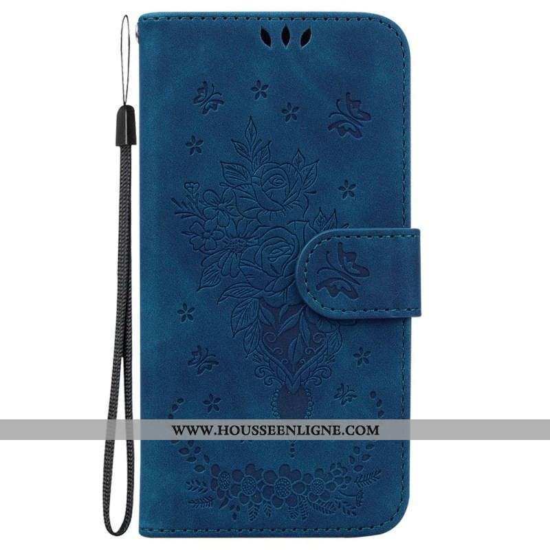 Housse Moto G73 5G Roses et Papillons à Lanière